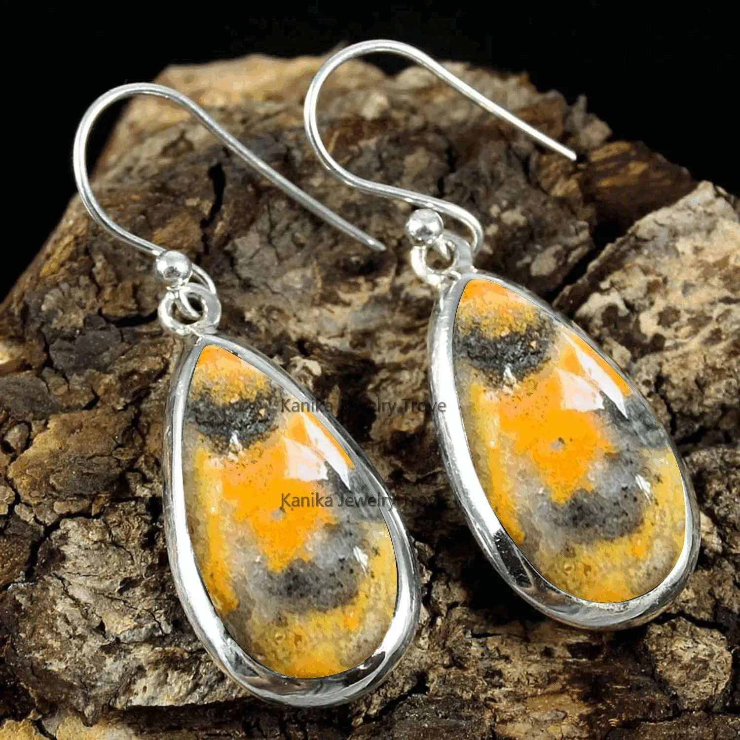 Bumblebee Jasper 925 Sterling Silver Teardrop Earrings Gift for Women & Girl