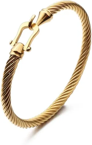 Caiyao Stainless Steel Cable Bracelet for Women and Men Cuff Twisted Wire Minimalist Bangle Bracelets Jewelry with Hook Clasp