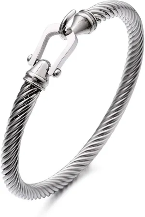 Caiyao Stainless Steel Cable Bracelet for Women and Men Cuff Twisted Wire Minimalist Bangle Bracelets Jewelry with Hook Clasp
