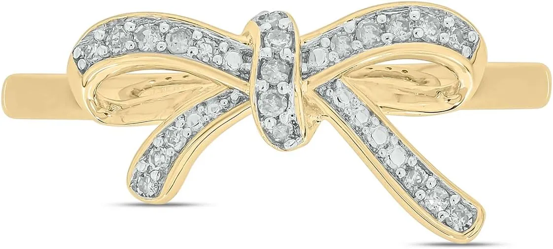 Cali Trove 1/10 CT Natural Diamond Ribbon Bow Rings for Women |14KT & 18KT Gold Vermeil 925 Sterling Silver | Gifts for Women | Promise Ring Gift for Her in White Yellow or Pink Gold