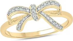 Cali Trove 1/10 CT Natural Diamond Ribbon Bow Rings for Women |14KT & 18KT Gold Vermeil 925 Sterling Silver | Gifts for Women | Promise Ring Gift for Her in White Yellow or Pink Gold