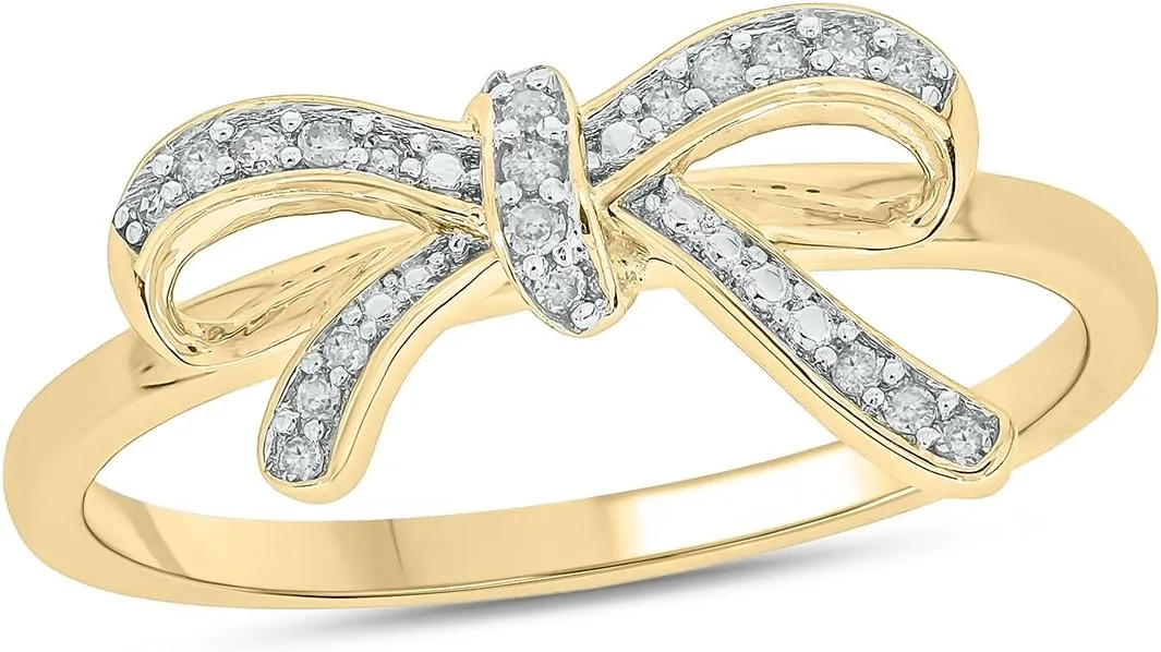 Cali Trove 1/10 CT Natural Diamond Ribbon Bow Rings for Women |14KT & 18KT Gold Vermeil 925 Sterling Silver | Gifts for Women | Promise Ring Gift for Her in White Yellow or Pink Gold