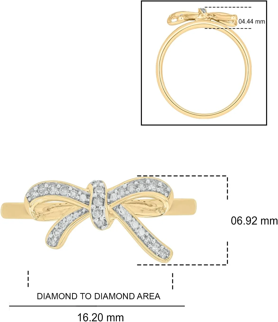 Cali Trove 1/10 CT Natural Diamond Ribbon Bow Rings for Women |14KT & 18KT Gold Vermeil 925 Sterling Silver | Gifts for Women | Promise Ring Gift for Her in White Yellow or Pink Gold