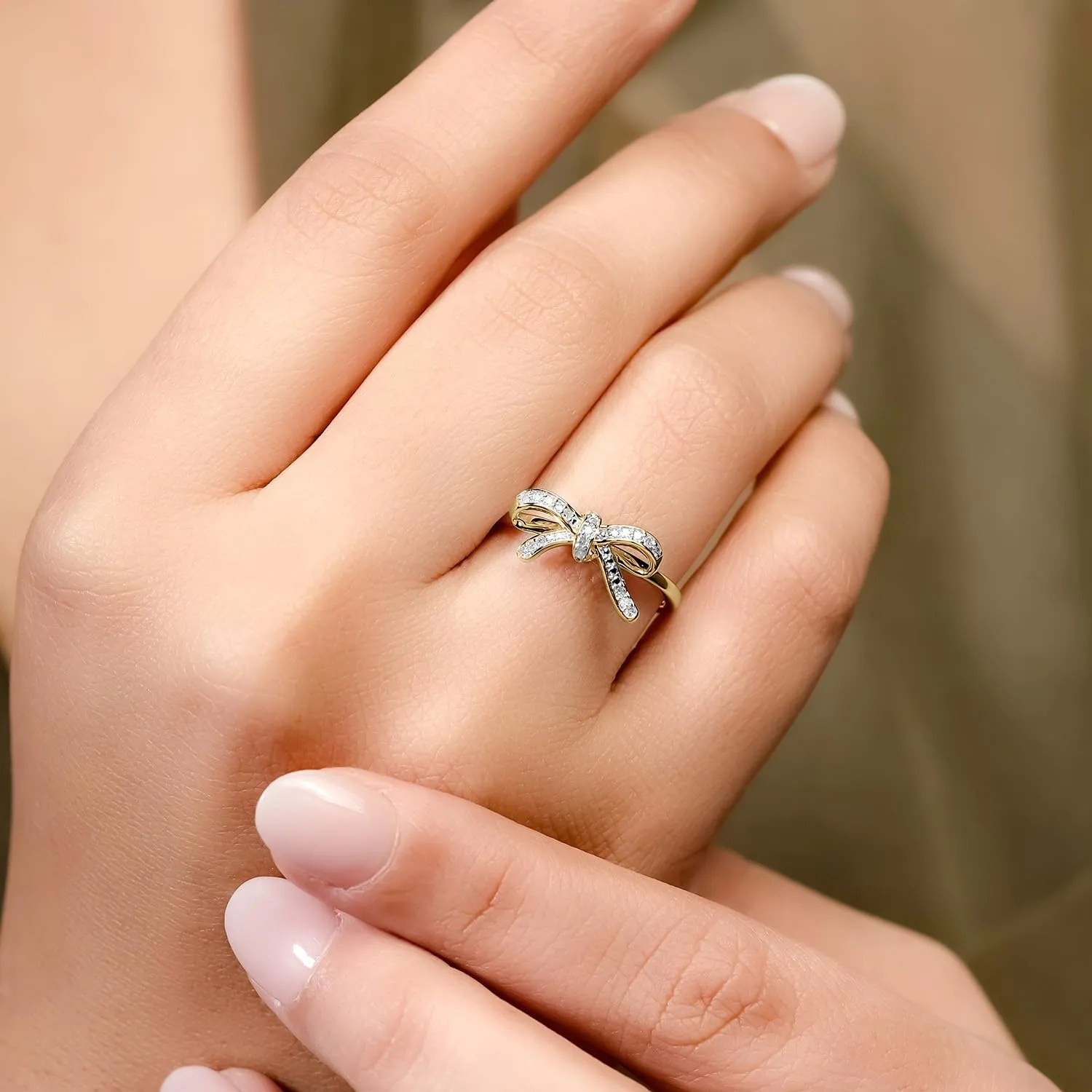 Cali Trove 1/10 CT Natural Diamond Ribbon Bow Rings for Women |14KT & 18KT Gold Vermeil 925 Sterling Silver | Gifts for Women | Promise Ring Gift for Her in White Yellow or Pink Gold