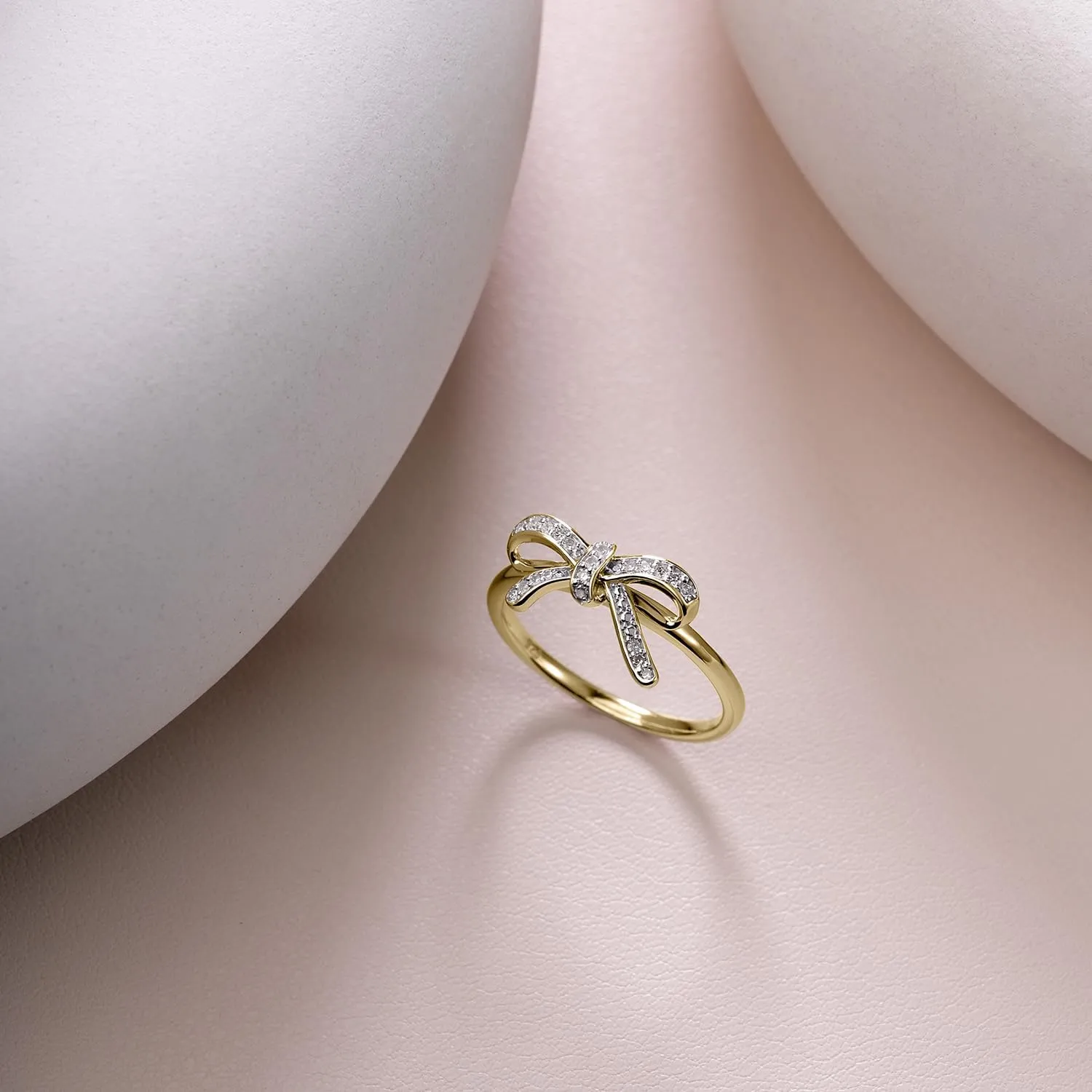 Cali Trove 1/10 CT Natural Diamond Ribbon Bow Rings for Women |14KT & 18KT Gold Vermeil 925 Sterling Silver | Gifts for Women | Promise Ring Gift for Her in White Yellow or Pink Gold