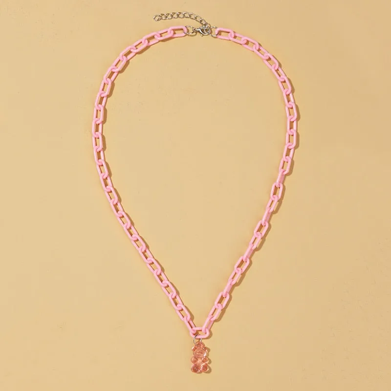 Candy Color Gummy Mini Bear Cartoon Necklace for Women Girls Birthday Jewelry Gifts