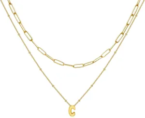 CANDYFANCY Bubble Initial Necklaces for Women 18K Gold Plated Letter Necklace Dainty Alphabet Layered Necklace Personalized Initial Choker papercilp Necklaces for Teen Girls Trendy Jewelry Gifts