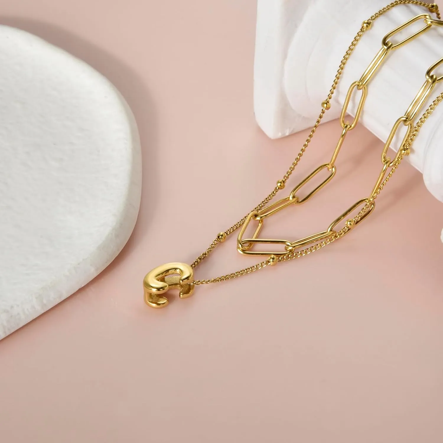 CANDYFANCY Bubble Initial Necklaces for Women 18K Gold Plated Letter Necklace Dainty Alphabet Layered Necklace Personalized Initial Choker papercilp Necklaces for Teen Girls Trendy Jewelry Gifts