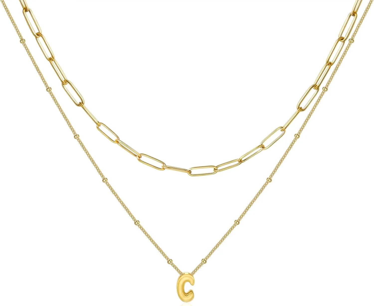 CANDYFANCY Bubble Initial Necklaces for Women 18K Gold Plated Letter Necklace Dainty Alphabet Layered Necklace Personalized Initial Choker papercilp Necklaces for Teen Girls Trendy Jewelry Gifts