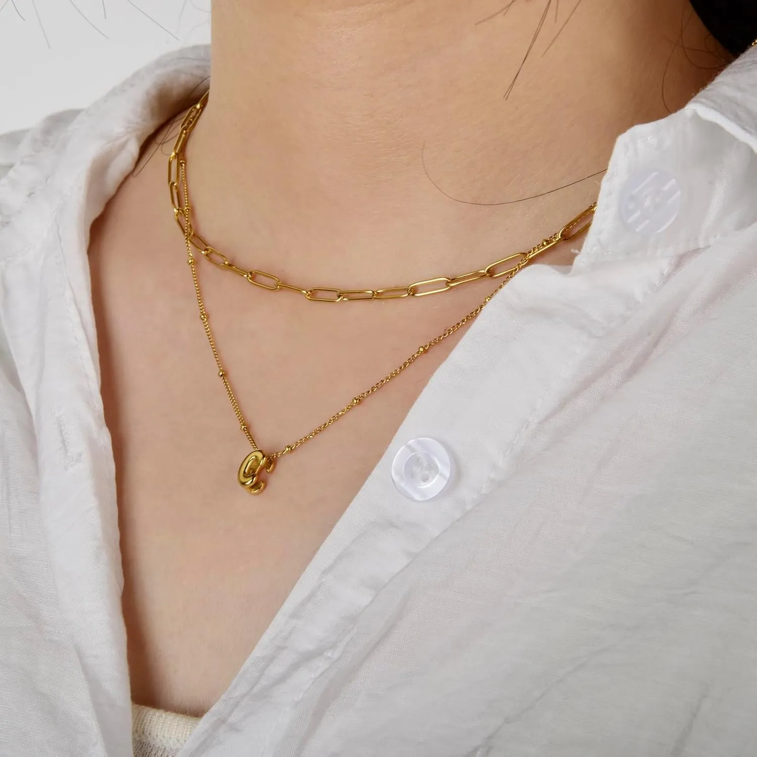 CANDYFANCY Bubble Initial Necklaces for Women 18K Gold Plated Letter Necklace Dainty Alphabet Layered Necklace Personalized Initial Choker papercilp Necklaces for Teen Girls Trendy Jewelry Gifts