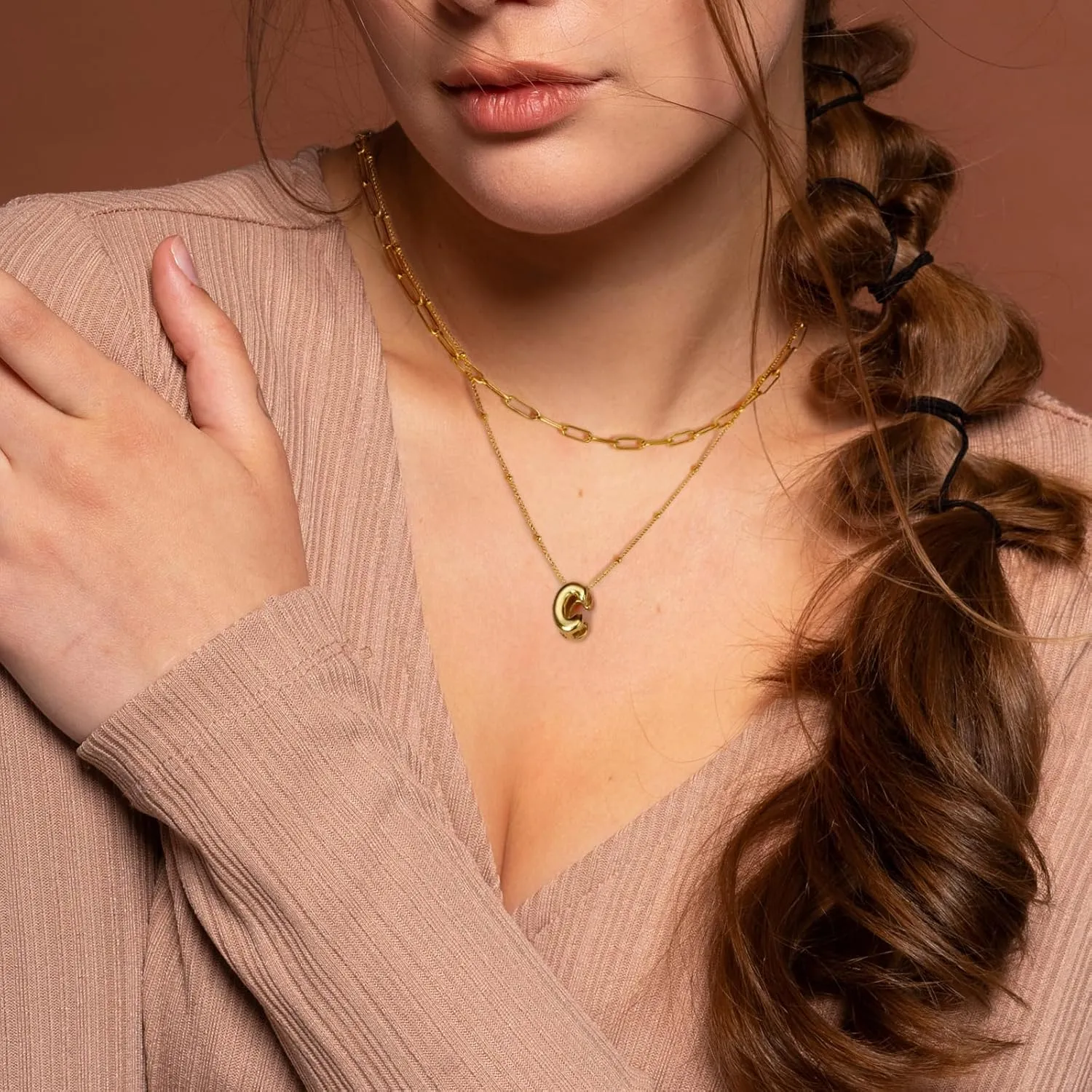 CANDYFANCY Bubble Initial Necklaces for Women 18K Gold Plated Letter Necklace Dainty Alphabet Layered Necklace Personalized Initial Choker papercilp Necklaces for Teen Girls Trendy Jewelry Gifts