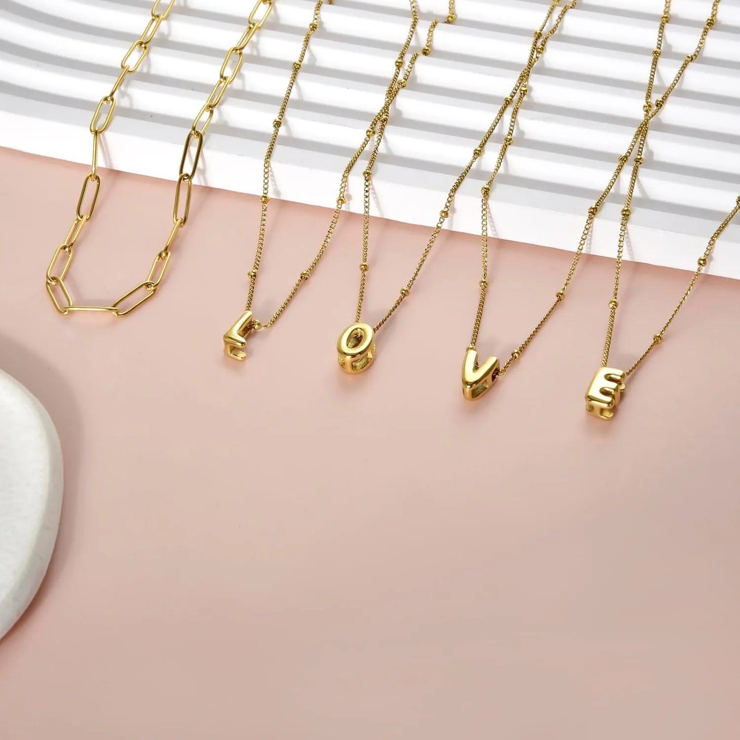 CANDYFANCY Bubble Initial Necklaces for Women 18K Gold Plated Letter Necklace Dainty Alphabet Layered Necklace Personalized Initial Choker papercilp Necklaces for Teen Girls Trendy Jewelry Gifts