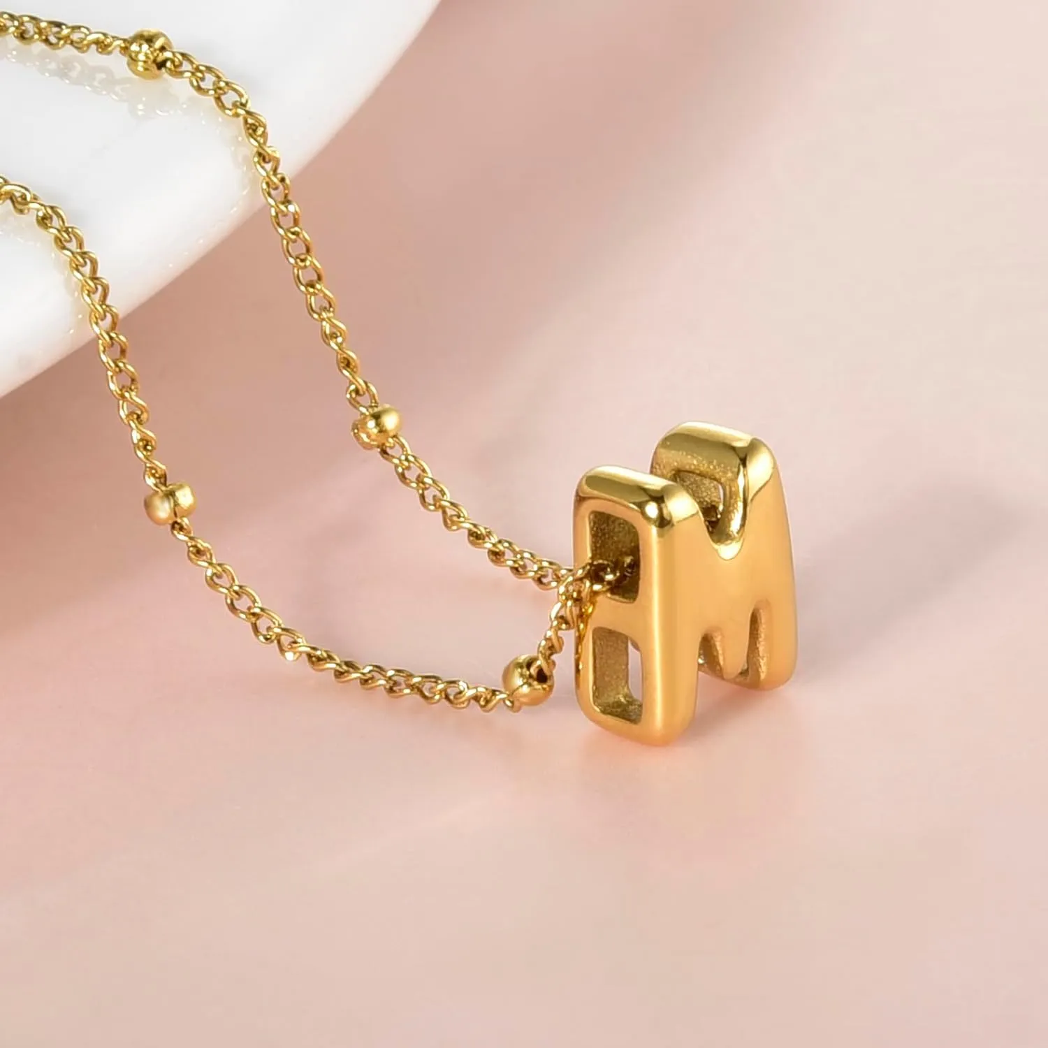 CANDYFANCY Bubble Initial Necklaces for Women 18K Gold Plated Letter Necklace Dainty Alphabet Layered Necklace Personalized Initial Choker papercilp Necklaces for Teen Girls Trendy Jewelry Gifts