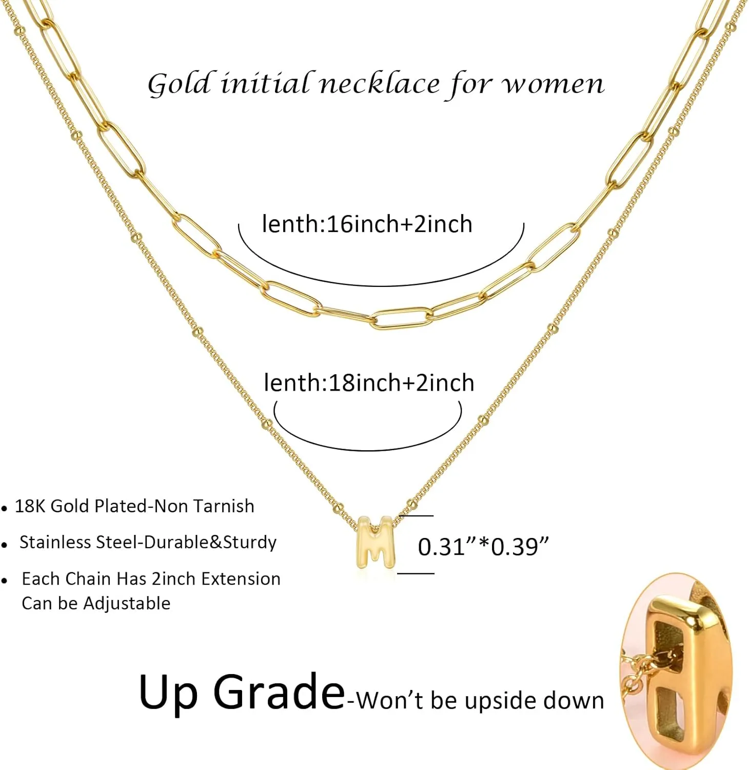 CANDYFANCY Bubble Initial Necklaces for Women 18K Gold Plated Letter Necklace Dainty Alphabet Layered Necklace Personalized Initial Choker papercilp Necklaces for Teen Girls Trendy Jewelry Gifts