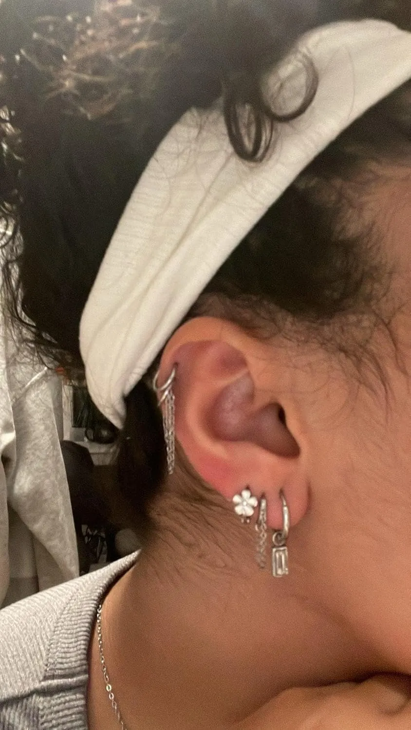Cartilage Earrings Hoop 8mm 316L Surgical Steel Cuff Earrings Helix Piercing Jewelry with Double Chains Hypoallergenic Hinged Clicker