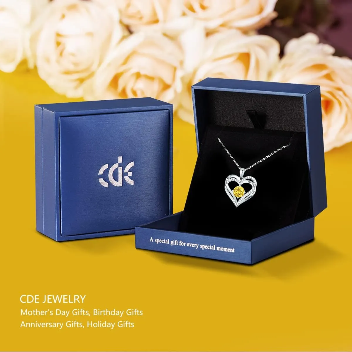 CDE Forever Love Heart Necklaces for Women, Wedding Anniversary, Birthday Mothers Day Gifts for Mom, Mother, Wife, Girlfriend, S925 Silver Jewelry with Birthstone Pendant