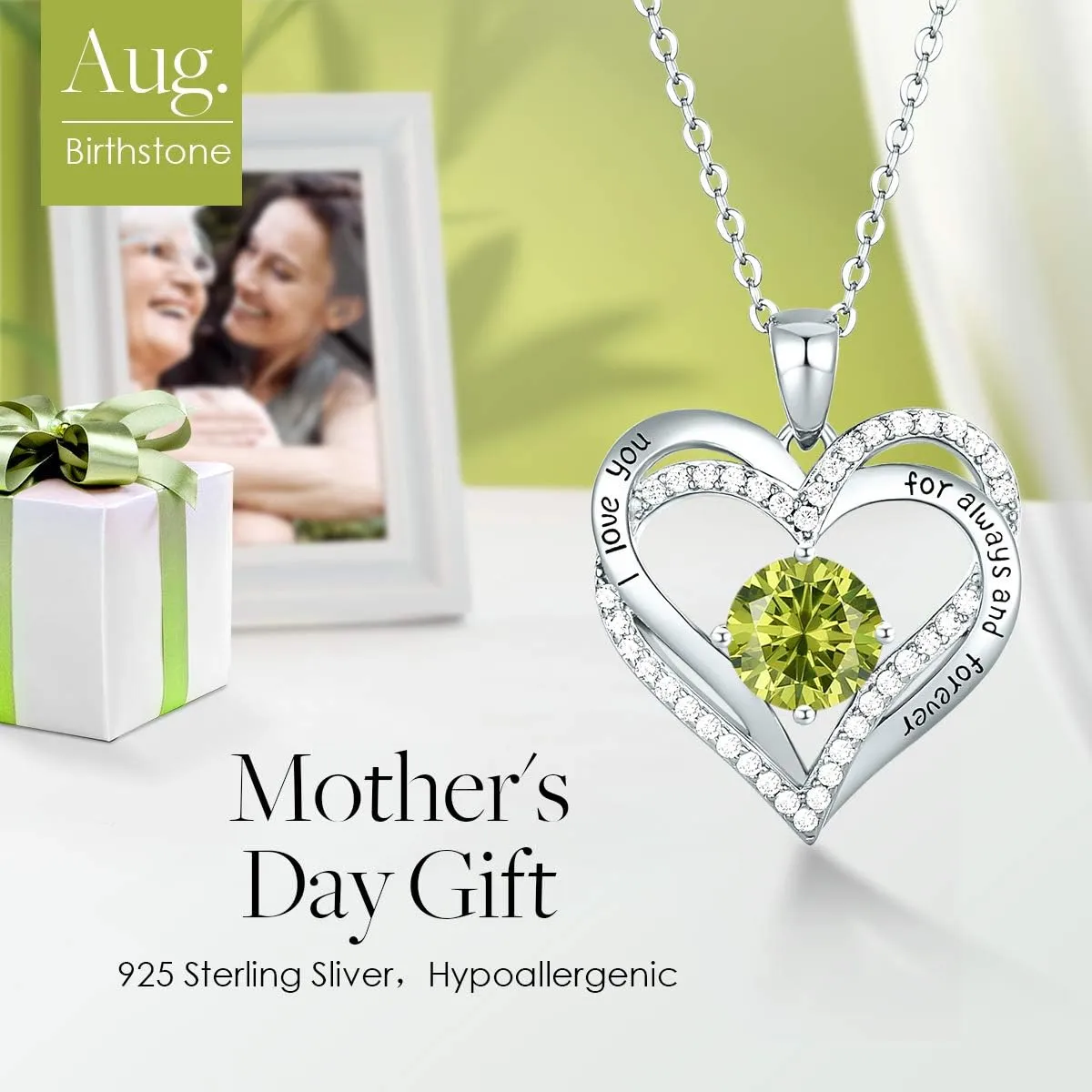 CDE Forever Love Heart Necklaces for Women, Wedding Anniversary, Birthday Mothers Day Gifts for Mom, Mother, Wife, Girlfriend, S925 Silver Jewelry with Birthstone Pendant