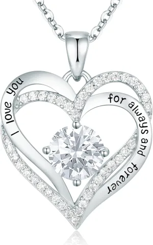 CDE Forever Love Heart Necklaces for Women, Wedding Anniversary, Birthday Mothers Day Gifts for Mom, Mother, Wife, Girlfriend, S925 Silver Jewelry with Birthstone Pendant