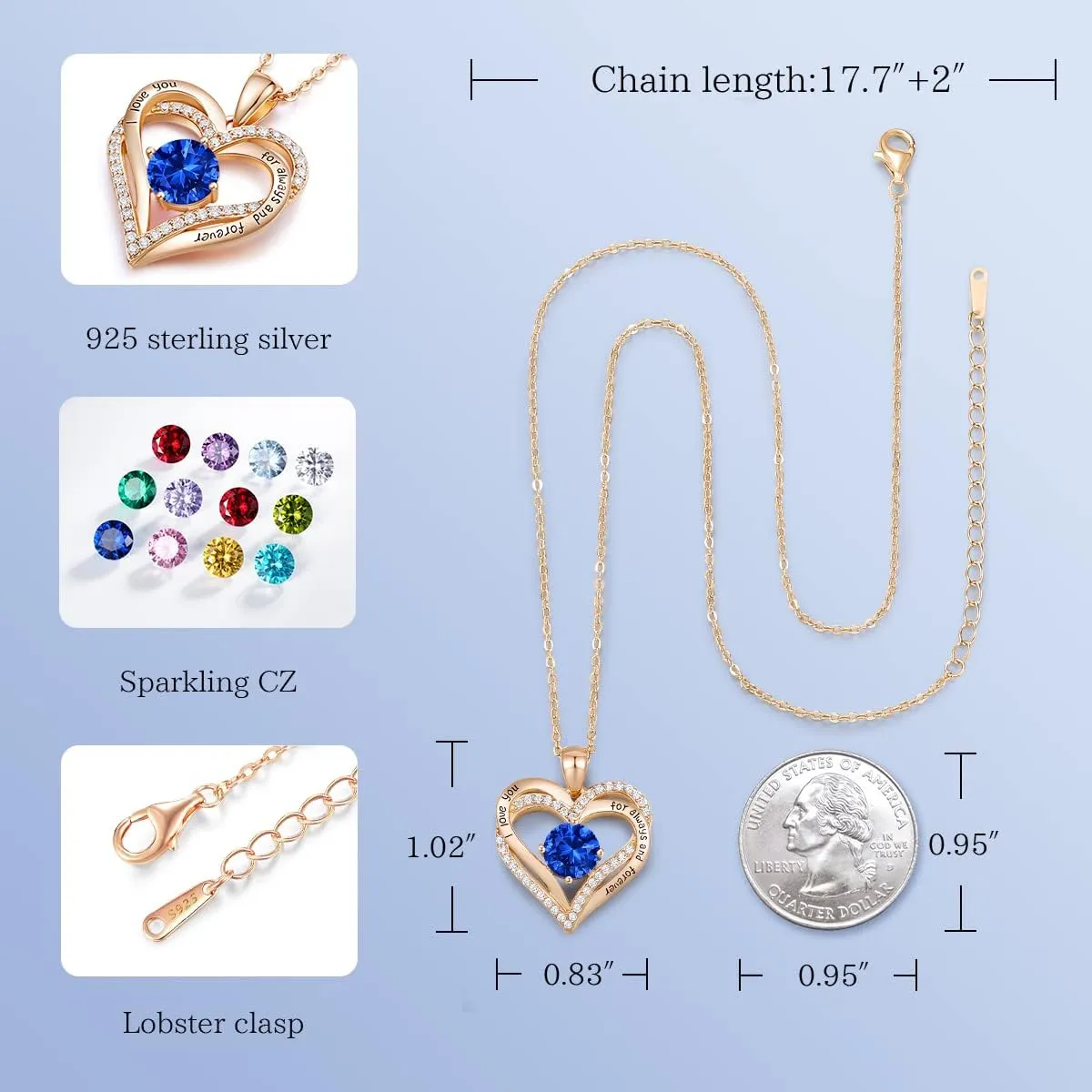 CDE Forever Love Heart Necklaces for Women, Wedding Anniversary, Birthday Mothers Day Gifts for Mom, Mother, Wife, Girlfriend, S925 Silver Jewelry with Birthstone Pendant