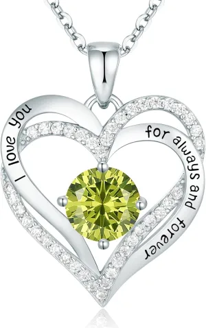 CDE Forever Love Heart Necklaces for Women, Wedding Anniversary, Birthday Mothers Day Gifts for Mom, Mother, Wife, Girlfriend, S925 Silver Jewelry with Birthstone Pendant