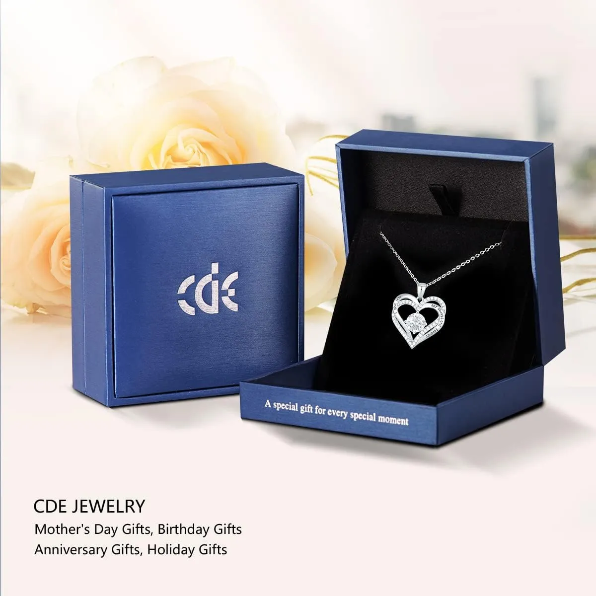 CDE Forever Love Heart Necklaces for Women, Wedding Anniversary, Birthday Mothers Day Gifts for Mom, Mother, Wife, Girlfriend, S925 Silver Jewelry with Birthstone Pendant