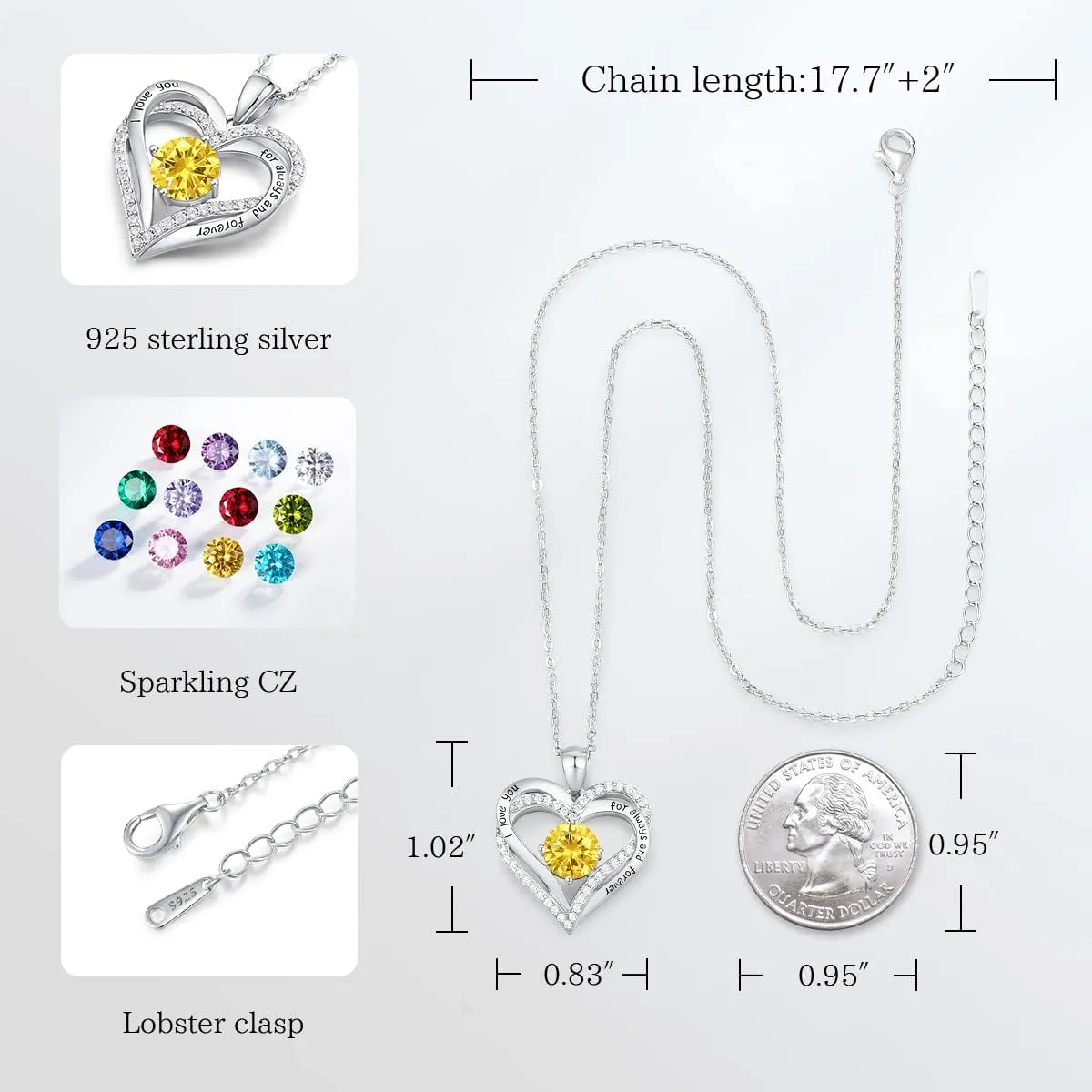 CDE Forever Love Heart Necklaces for Women, Wedding Anniversary, Birthday Mothers Day Gifts for Mom, Mother, Wife, Girlfriend, S925 Silver Jewelry with Birthstone Pendant