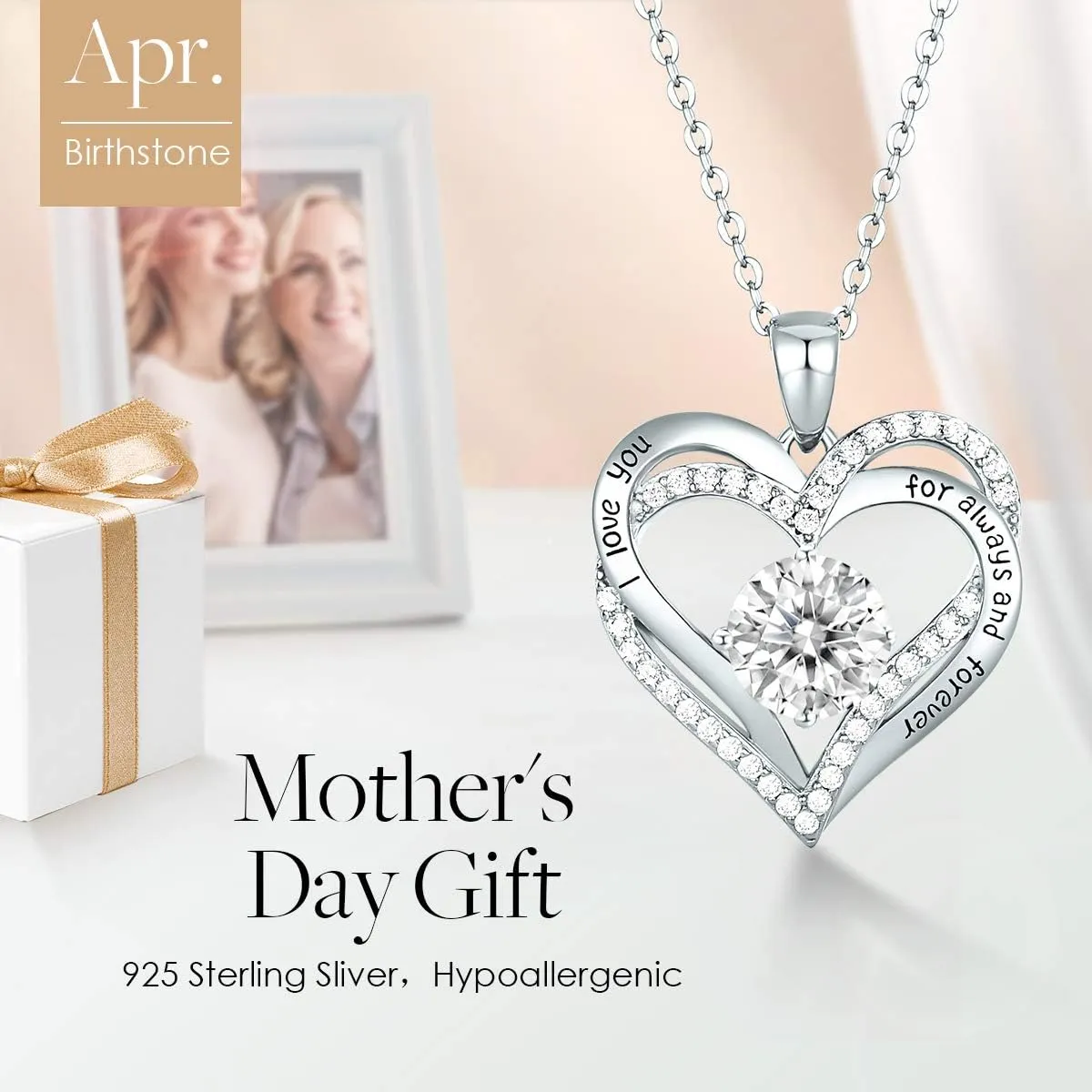 CDE Forever Love Heart Necklaces for Women, Wedding Anniversary, Birthday Mothers Day Gifts for Mom, Mother, Wife, Girlfriend, S925 Silver Jewelry with Birthstone Pendant
