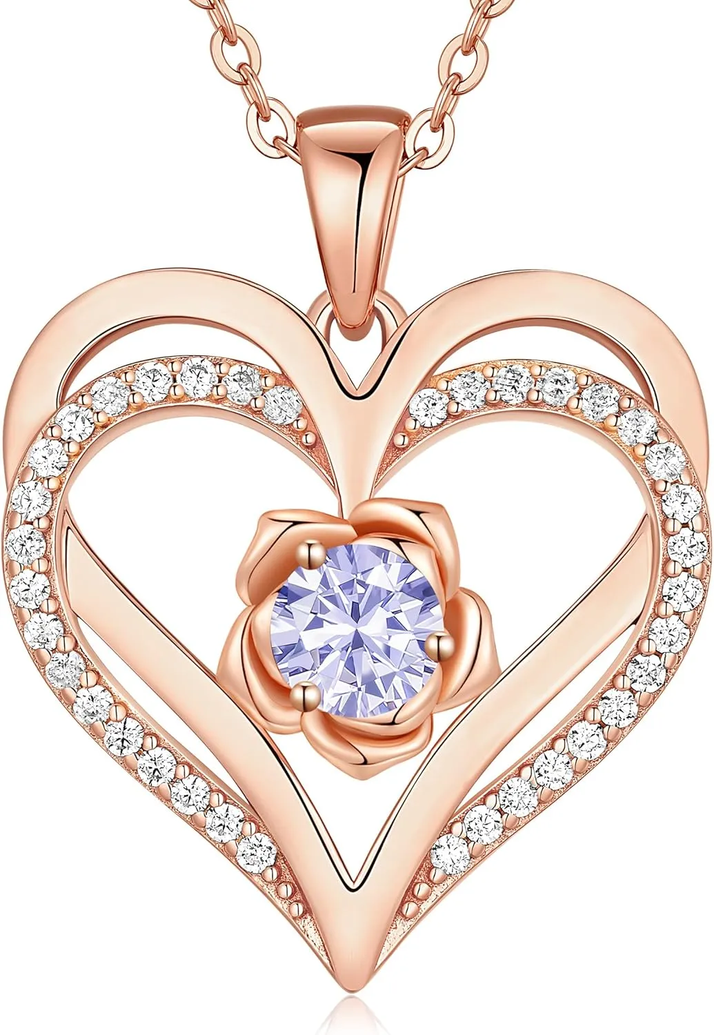 CDE Mothers Day Gifts for Mom, S925 Silver Rose Gold Heart Birthstone Necklaces for WomenIdeal Anniversary or Birthday Jewelry Gifts for Wife Girlfriend Her