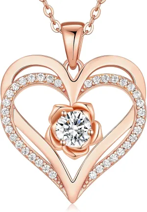 CDE Mothers Day Gifts for Mom, S925 Silver Rose Gold Heart Birthstone Necklaces for WomenIdeal Anniversary or Birthday Jewelry Gifts for Wife Girlfriend Her
