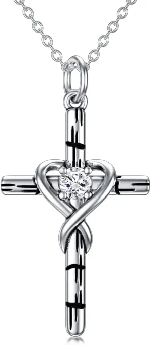 CEKAMA 925 Sterling Silver Cross Necklace for Women Beautifully Rose Flower/Sunflower/Infinity/Stethoscope Cross Pendant Necklaces with 18 2 Inches Chain