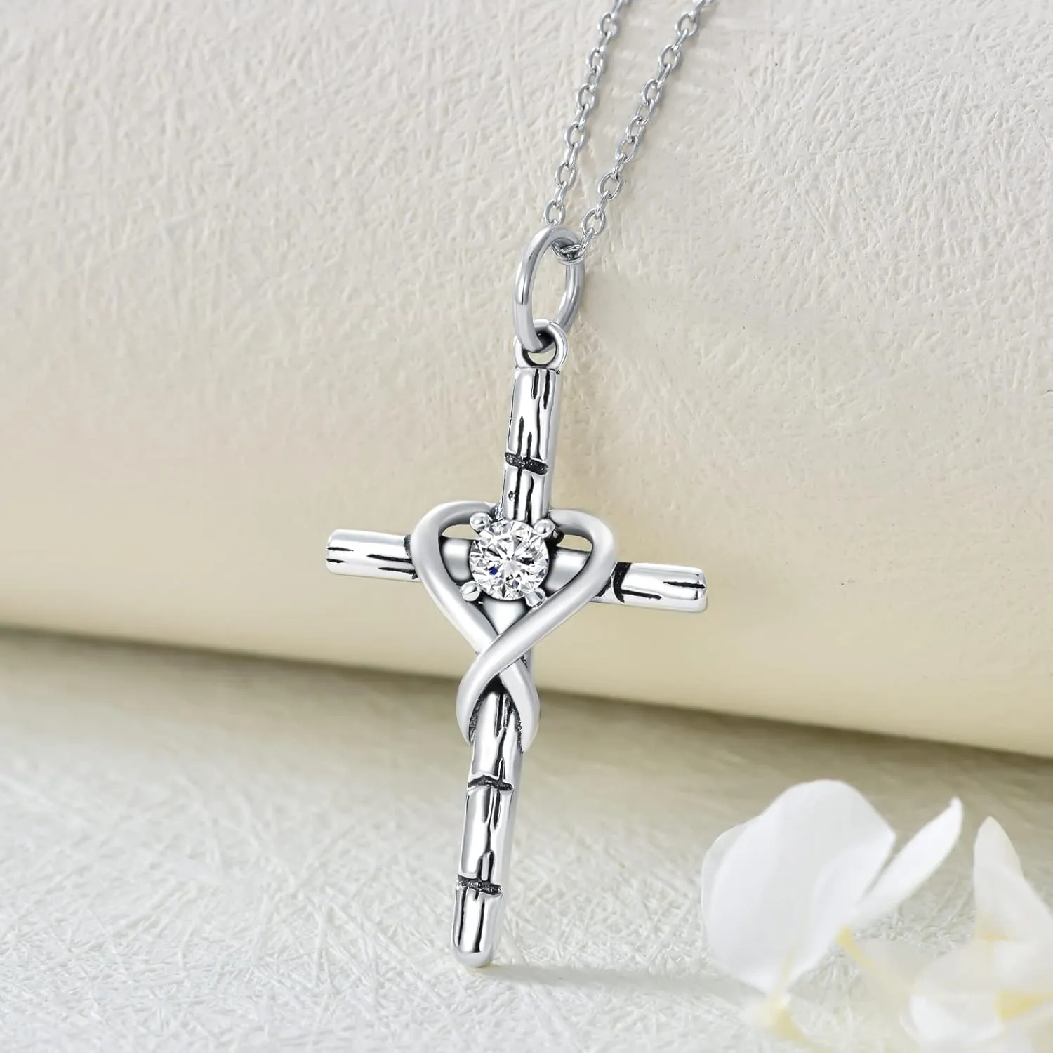 CEKAMA 925 Sterling Silver Cross Necklace for Women Beautifully Rose Flower/Sunflower/Infinity/Stethoscope Cross Pendant Necklaces with 18 2 Inches Chain