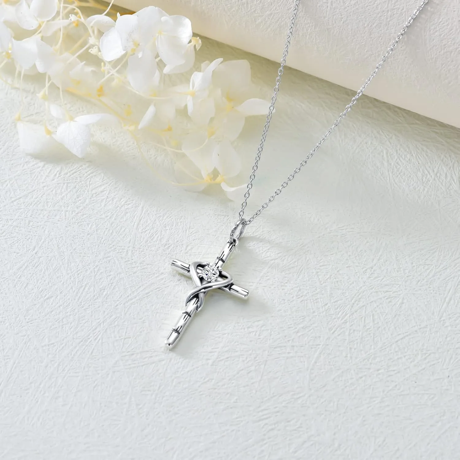 CEKAMA 925 Sterling Silver Cross Necklace for Women Beautifully Rose Flower/Sunflower/Infinity/Stethoscope Cross Pendant Necklaces with 18 2 Inches Chain