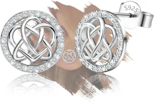 Celtic Earrings for Women - Sterling Silver Knot Stud Earrings Classic Hypoallergenic Cubic Zirconia Round Earrings for Sensitive Ears Lightweight Earring Gift for Christmas Birthday Valentine's Day