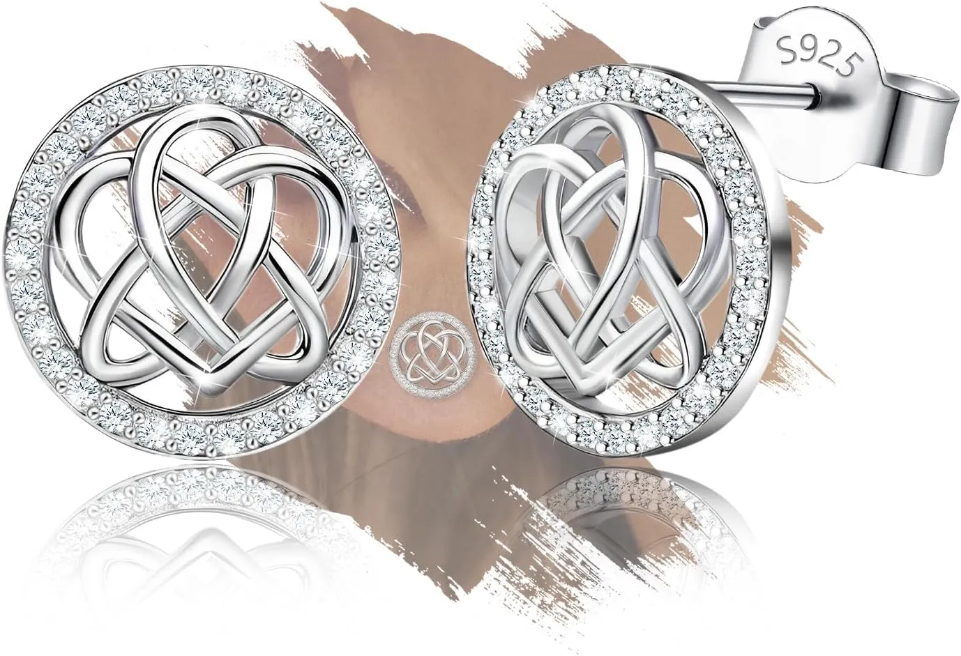 Celtic Earrings for Women - Sterling Silver Knot Stud Earrings Classic Hypoallergenic Cubic Zirconia Round Earrings for Sensitive Ears Lightweight Earring Gift for Christmas Birthday Valentine's Day