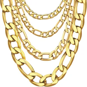 ChainsHouse Stainless Steel Figaro Chains for Men Women, 3mm/4mm/5mm/6mm/7mm/8mm/9mm/13mm Width, 14-30inch Length, Black/14K Gold Mens Necklace Chains, Send Gift Box