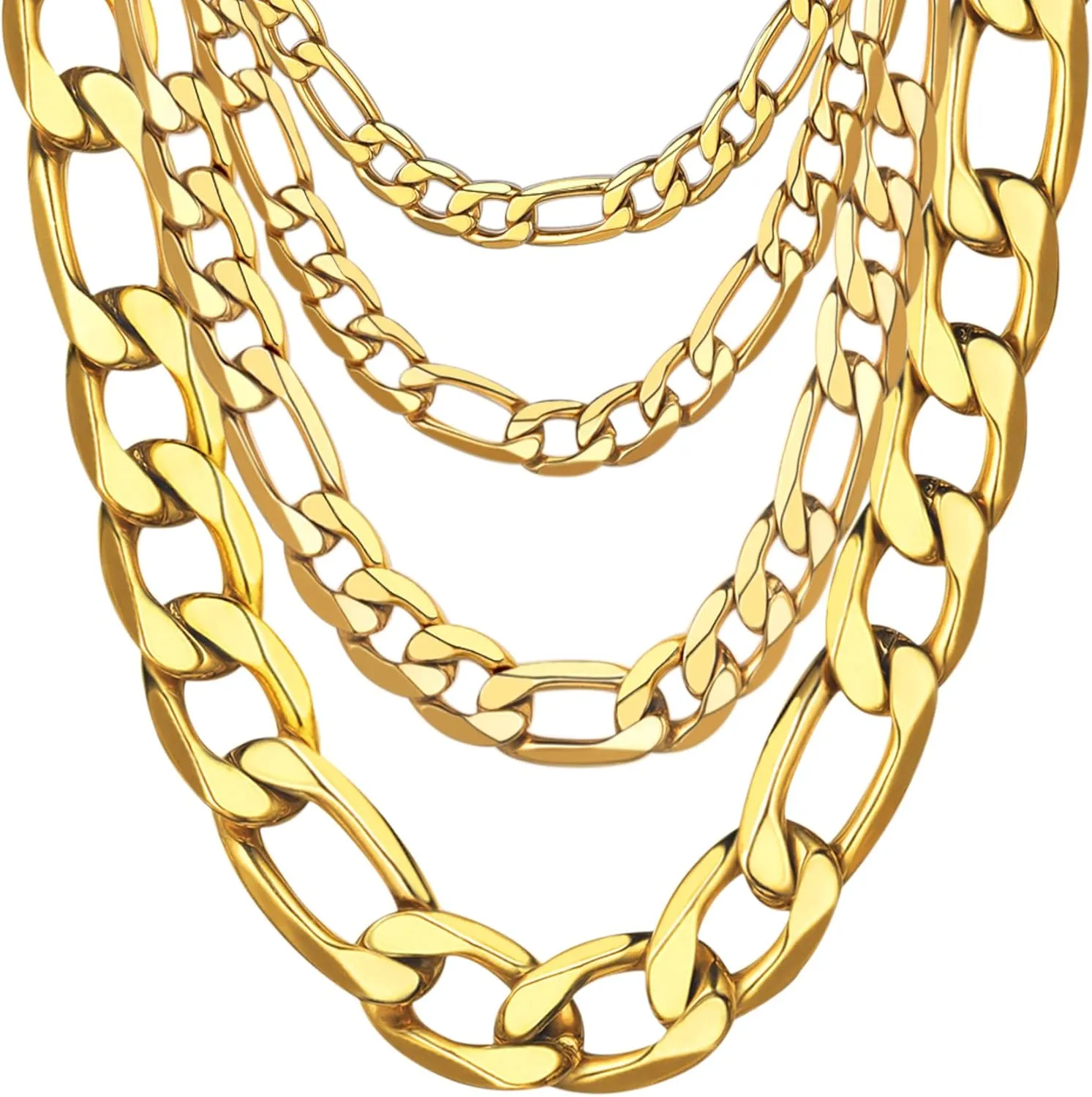 ChainsHouse Stainless Steel Figaro Chains for Men Women, 3mm/4mm/5mm/6mm/7mm/8mm/9mm/13mm Width, 14-30inch Length, Black/14K Gold Mens Necklace Chains, Send Gift Box