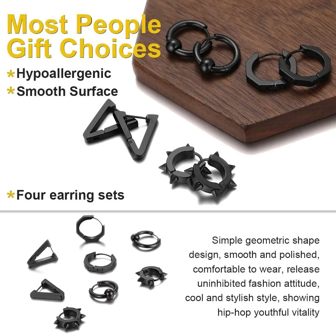 ChainsHouse Stud Earrings for Men Women,316L Stainless Steel/18K Gold/Black Metal, Punk Hypoallergenic Surgical Huggie Hoop Earrings Mens Jewelry Piercing Hoop Earrings