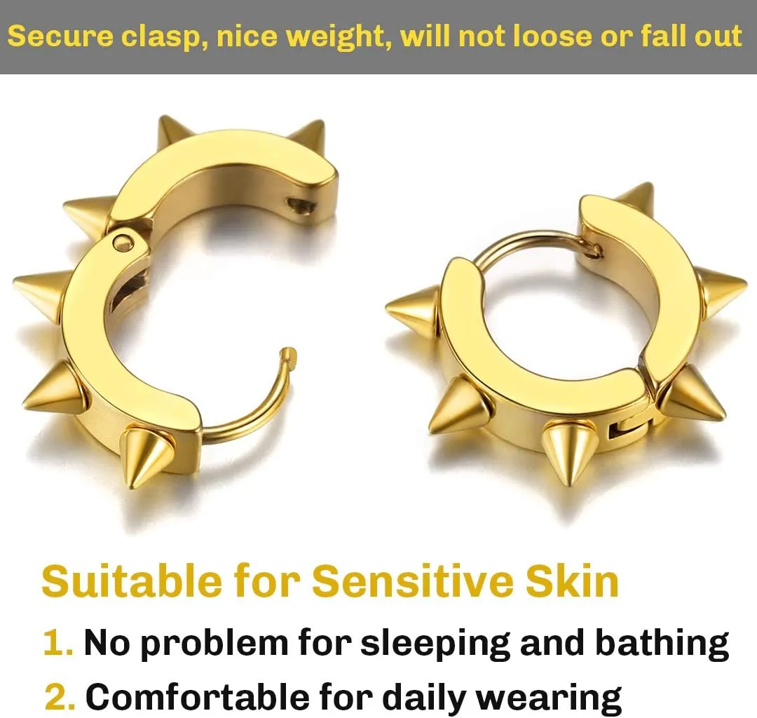 ChainsHouse Stud Earrings for Men Women,316L Stainless Steel/18K Gold/Black Metal, Punk Hypoallergenic Surgical Huggie Hoop Earrings Mens Jewelry Piercing Hoop Earrings