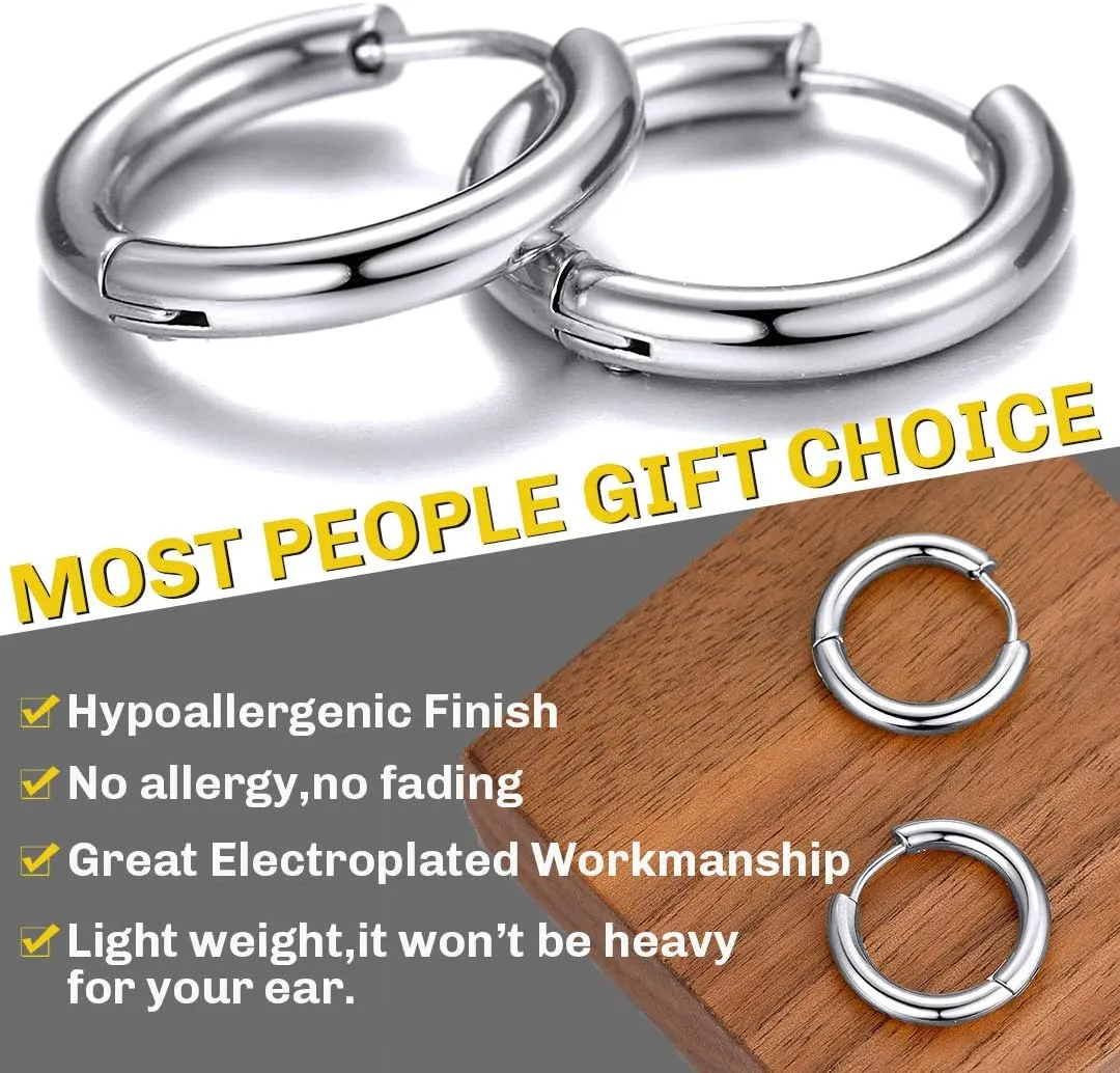 ChainsHouse Stud Earrings for Men Women,316L Stainless Steel/18K Gold/Black Metal, Punk Hypoallergenic Surgical Huggie Hoop Earrings Mens Jewelry Piercing Hoop Earrings