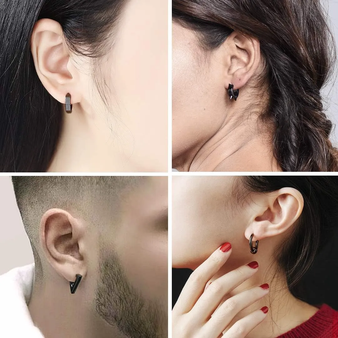 ChainsHouse Stud Earrings for Men Women,316L Stainless Steel/18K Gold/Black Metal, Punk Hypoallergenic Surgical Huggie Hoop Earrings Mens Jewelry Piercing Hoop Earrings