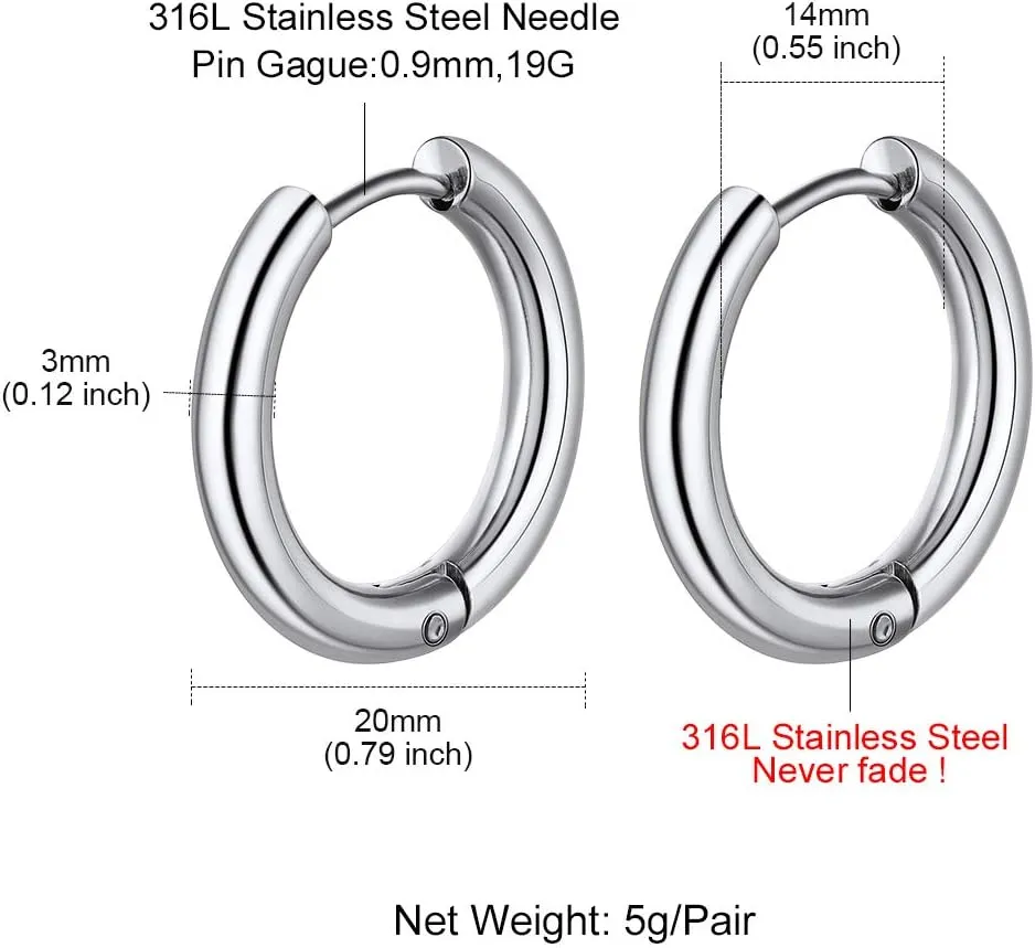 ChainsHouse Stud Earrings for Men Women,316L Stainless Steel/18K Gold/Black Metal, Punk Hypoallergenic Surgical Huggie Hoop Earrings Mens Jewelry Piercing Hoop Earrings
