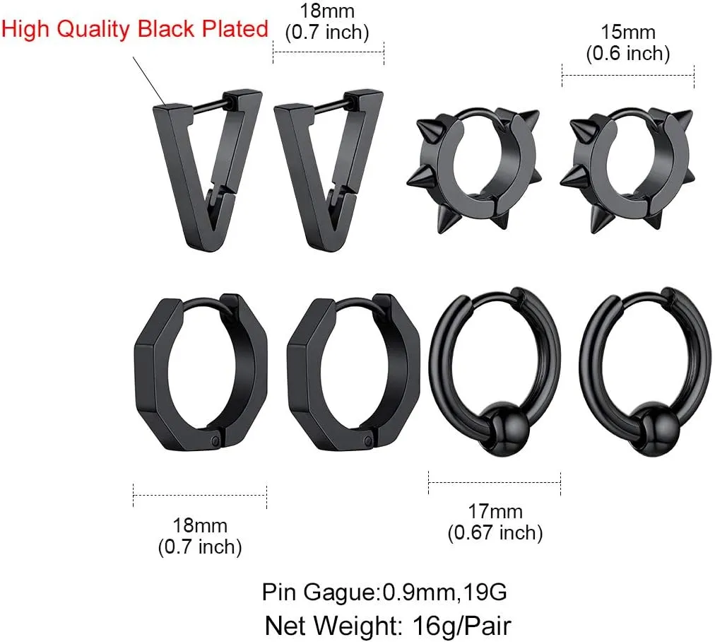ChainsHouse Stud Earrings for Men Women,316L Stainless Steel/18K Gold/Black Metal, Punk Hypoallergenic Surgical Huggie Hoop Earrings Mens Jewelry Piercing Hoop Earrings