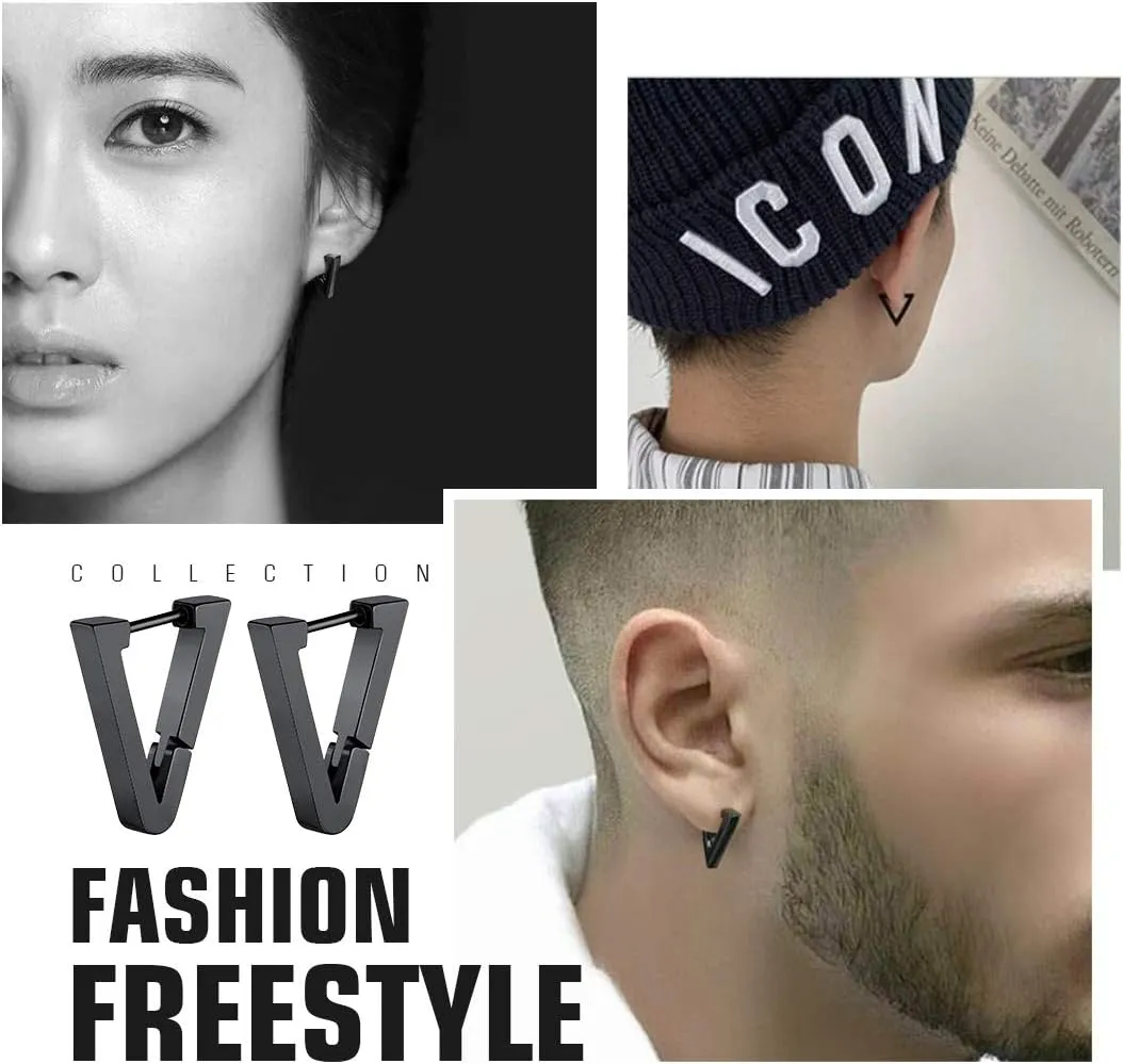 ChainsHouse Stud Earrings for Men Women,316L Stainless Steel/18K Gold/Black Metal, Punk Hypoallergenic Surgical Huggie Hoop Earrings Mens Jewelry Piercing Hoop Earrings