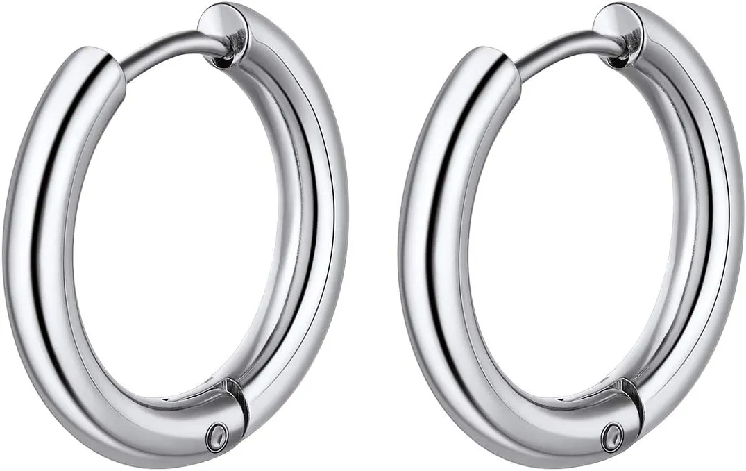 ChainsHouse Stud Earrings for Men Women,316L Stainless Steel/18K Gold/Black Metal, Punk Hypoallergenic Surgical Huggie Hoop Earrings Mens Jewelry Piercing Hoop Earrings