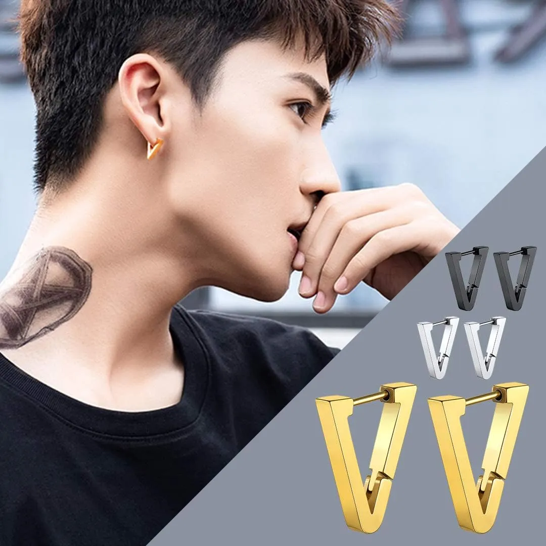 ChainsHouse Stud Earrings for Men Women,316L Stainless Steel/18K Gold/Black Metal, Punk Hypoallergenic Surgical Huggie Hoop Earrings Mens Jewelry Piercing Hoop Earrings
