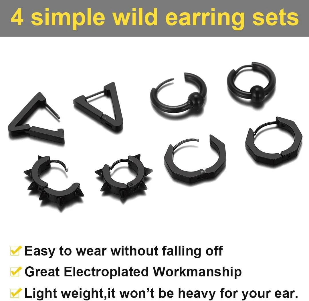 ChainsHouse Stud Earrings for Men Women,316L Stainless Steel/18K Gold/Black Metal, Punk Hypoallergenic Surgical Huggie Hoop Earrings Mens Jewelry Piercing Hoop Earrings