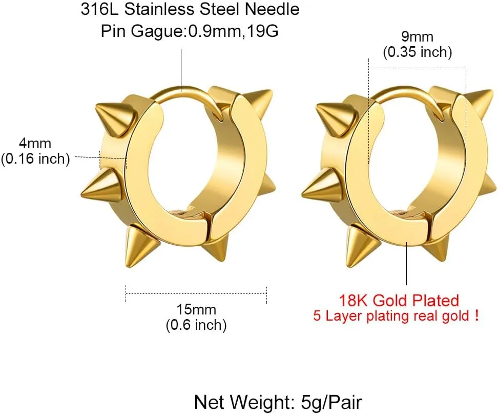 ChainsHouse Stud Earrings for Men Women,316L Stainless Steel/18K Gold/Black Metal, Punk Hypoallergenic Surgical Huggie Hoop Earrings Mens Jewelry Piercing Hoop Earrings