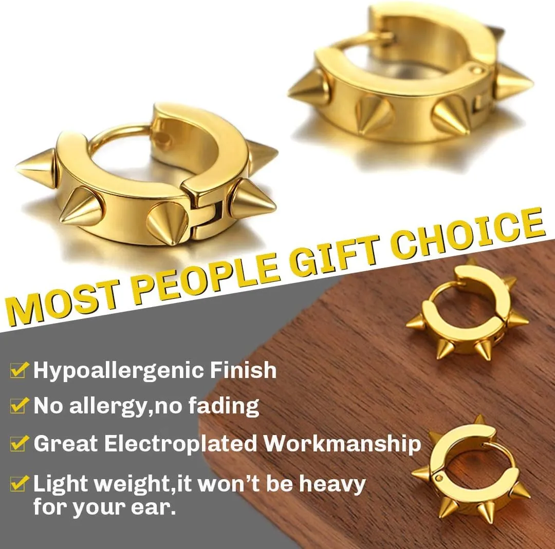 ChainsHouse Stud Earrings for Men Women,316L Stainless Steel/18K Gold/Black Metal, Punk Hypoallergenic Surgical Huggie Hoop Earrings Mens Jewelry Piercing Hoop Earrings