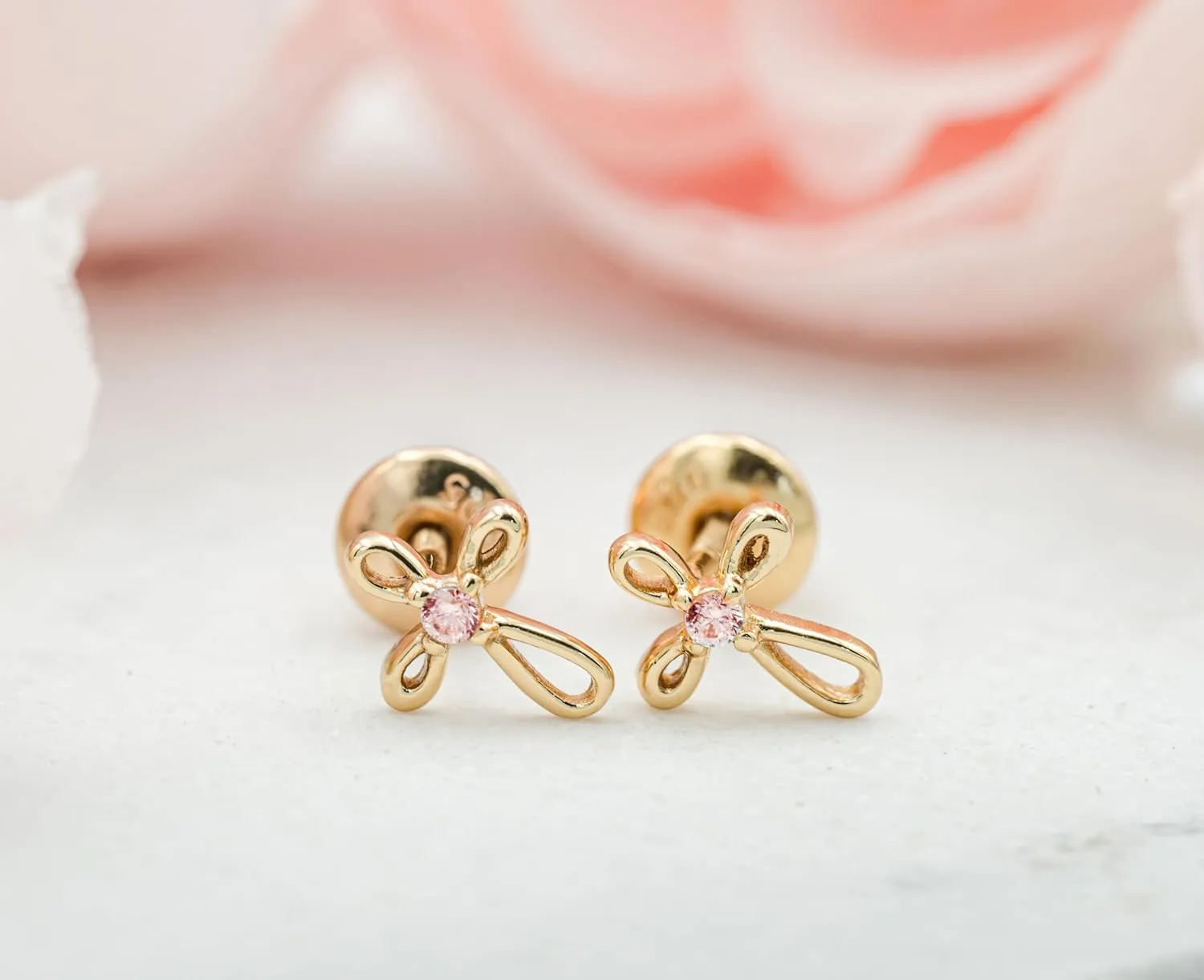 Cherished Moments Girl's 14K Dainty Gold-Plated or Sterling Silver Infinity Cross Earring with CZ and Screw Back