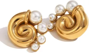 Chic & Chunky 18k Gold Plated Stainless Steel Earrings for Women - Stylish Hoop, Stud & Drop Designs with Pearls or Cubic Zirconia - Fashionable Accessories for All Occasions